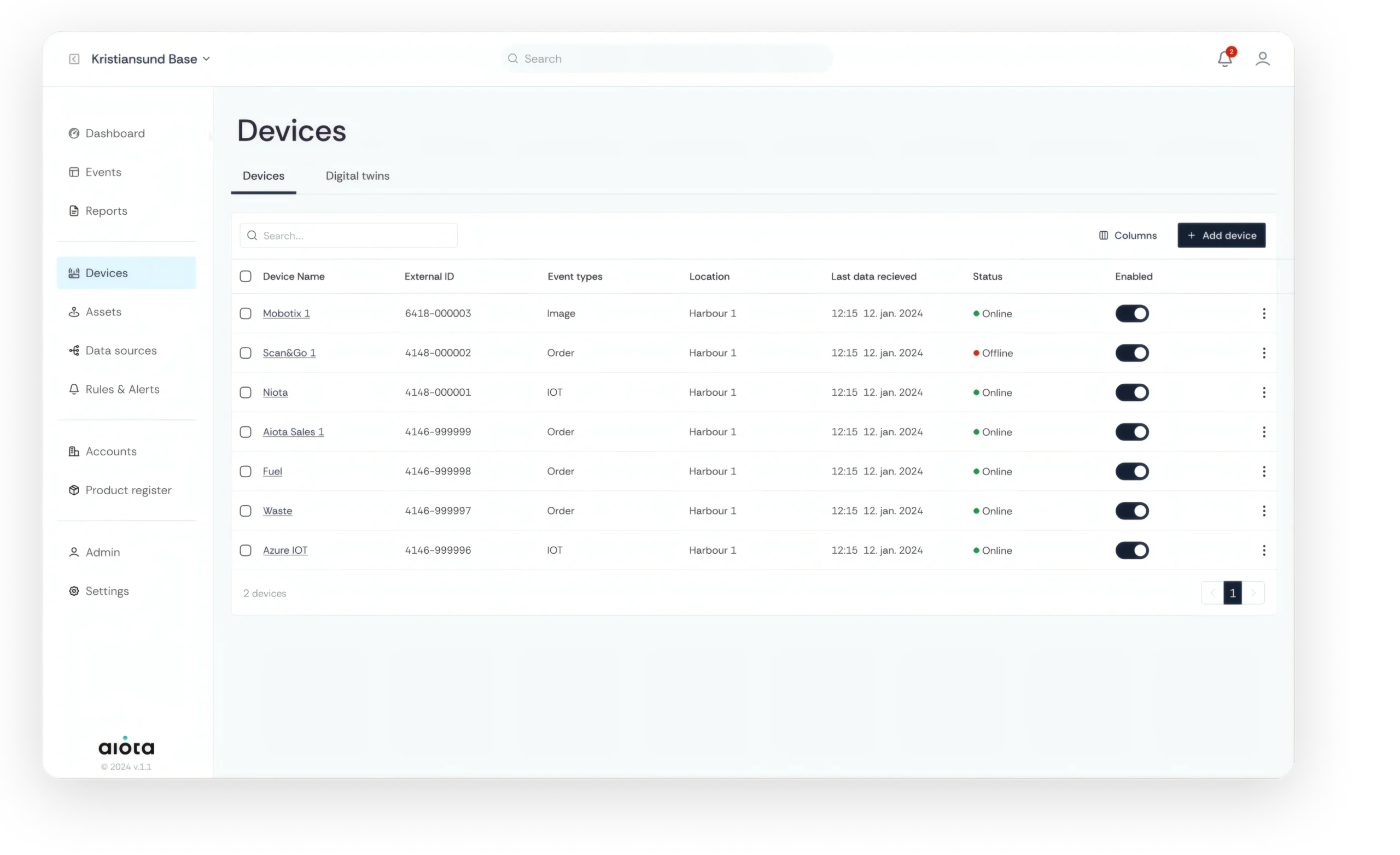 Aiota device management view