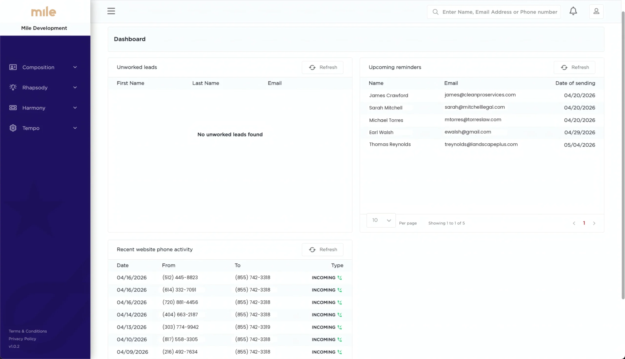 AnthemCRM dashboard interface