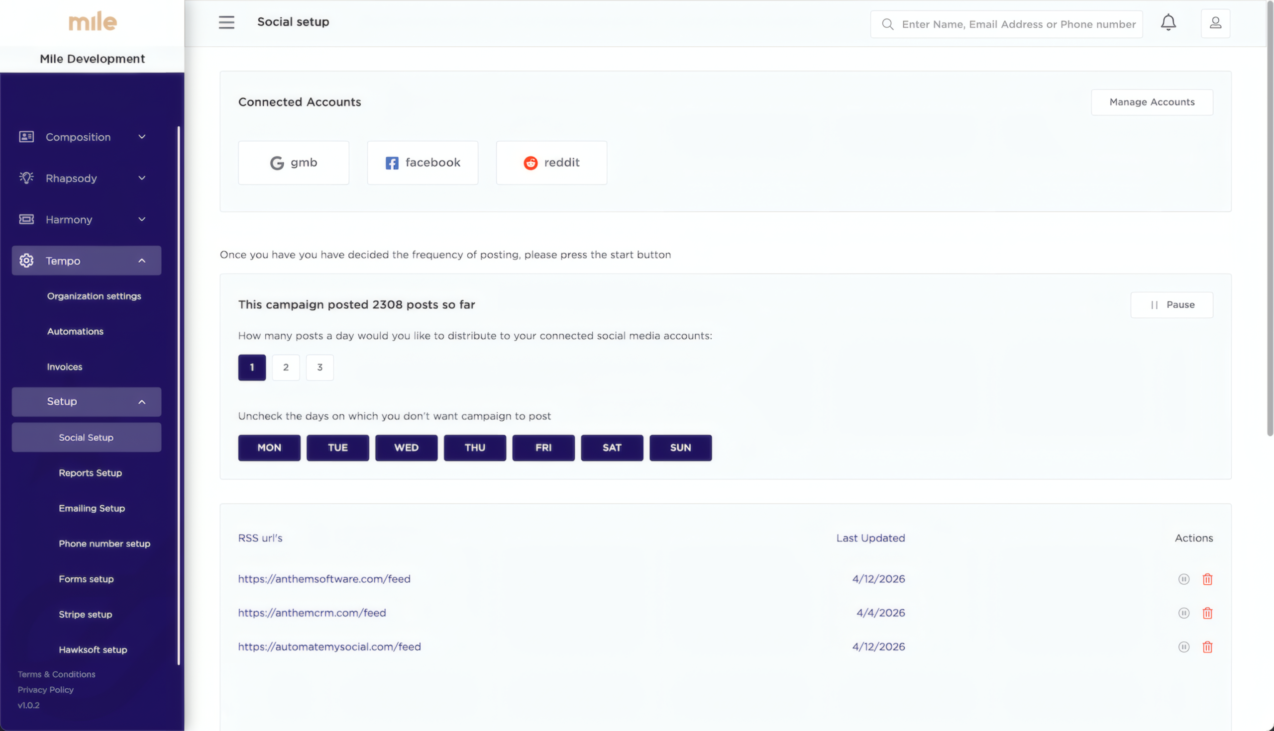 AnthemCRM social setup