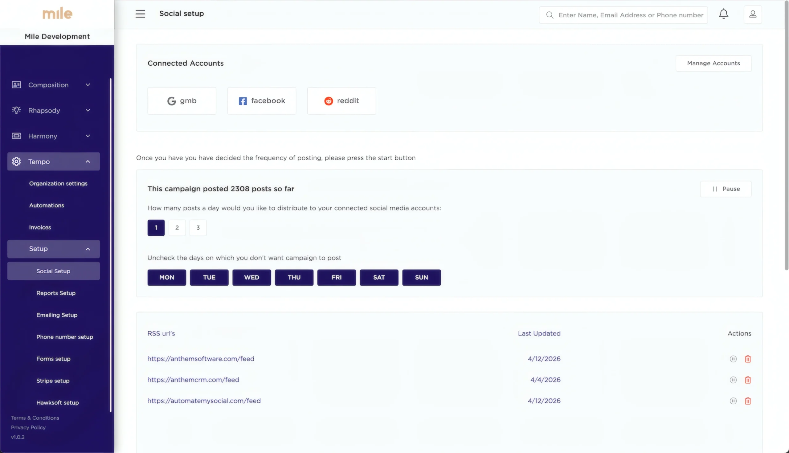 AnthemCRM social setup