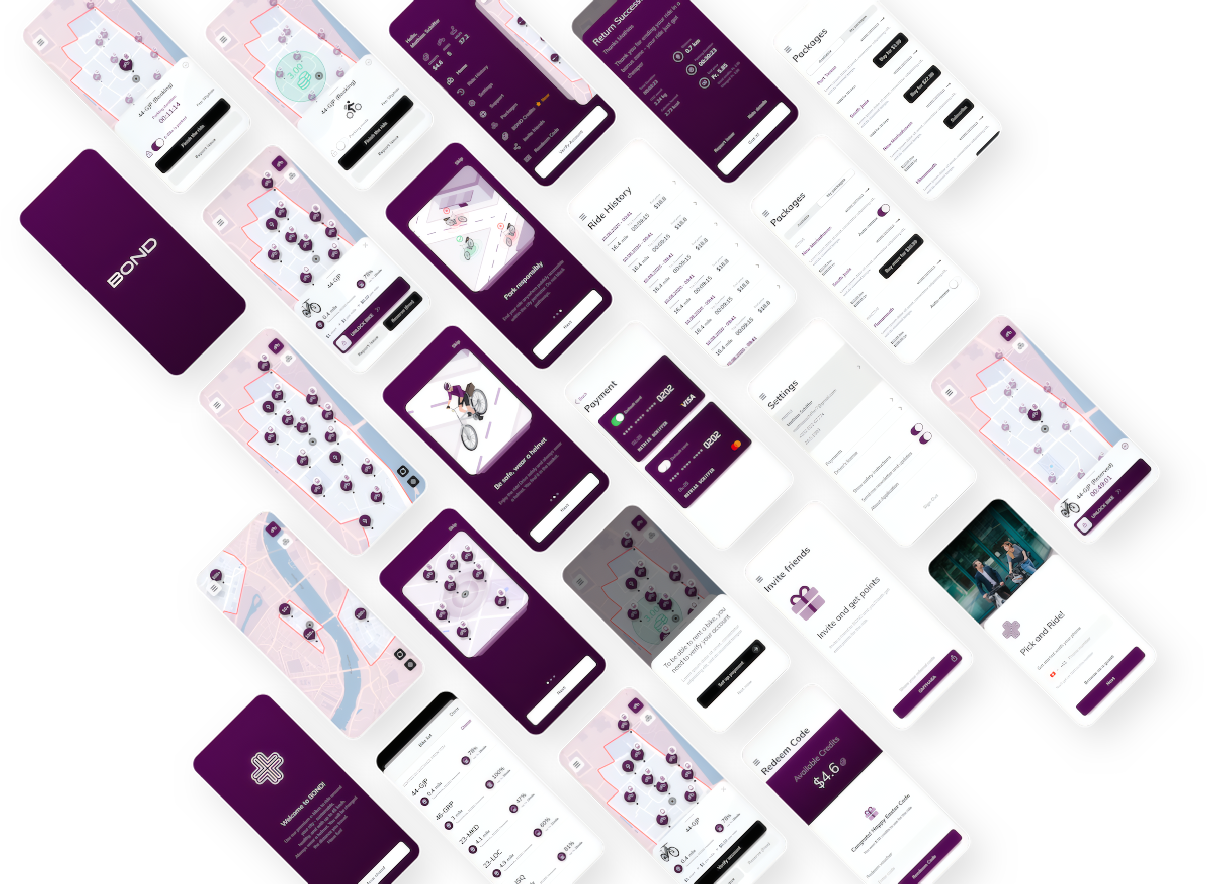 BOND e-bike app development: native iOS and Android app screens