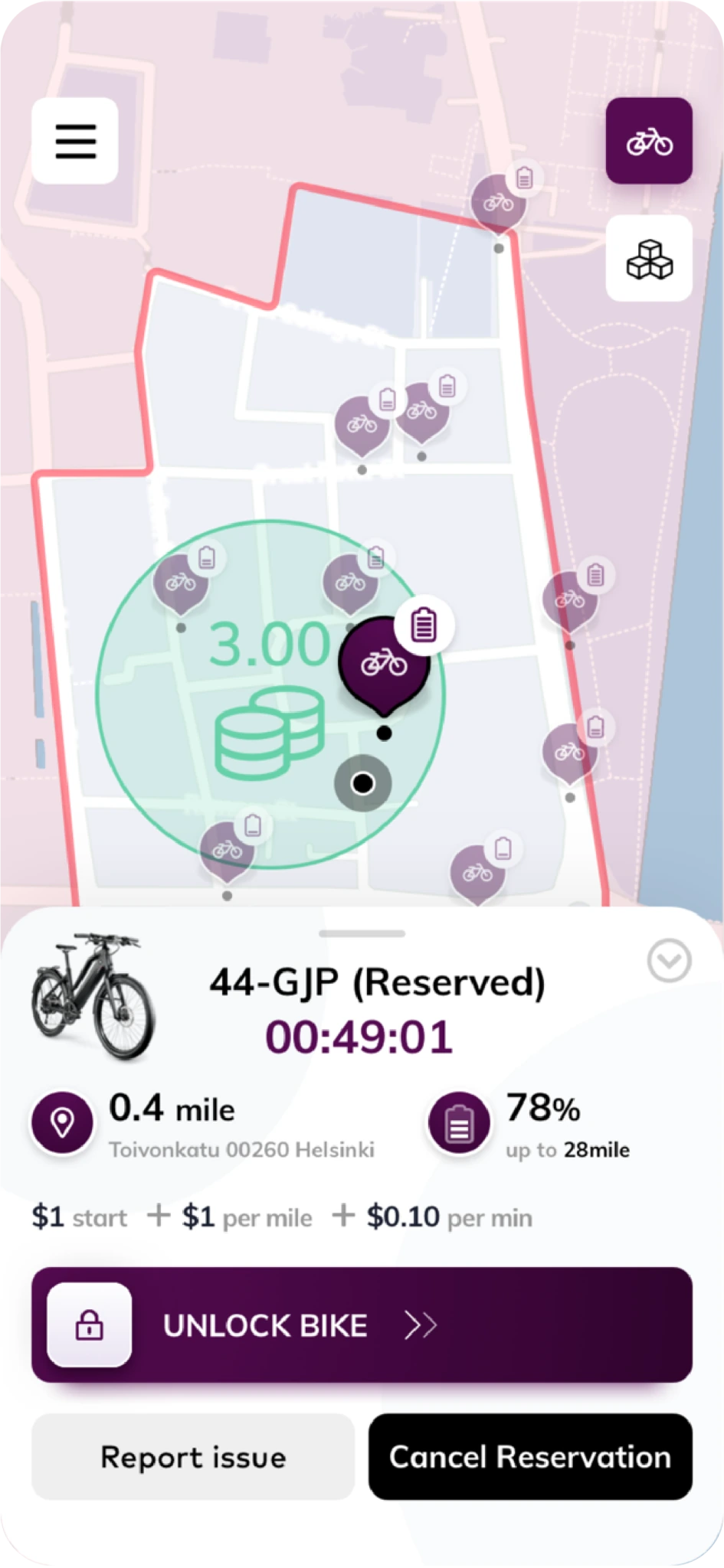 BOND e-bike app screen: account and rides