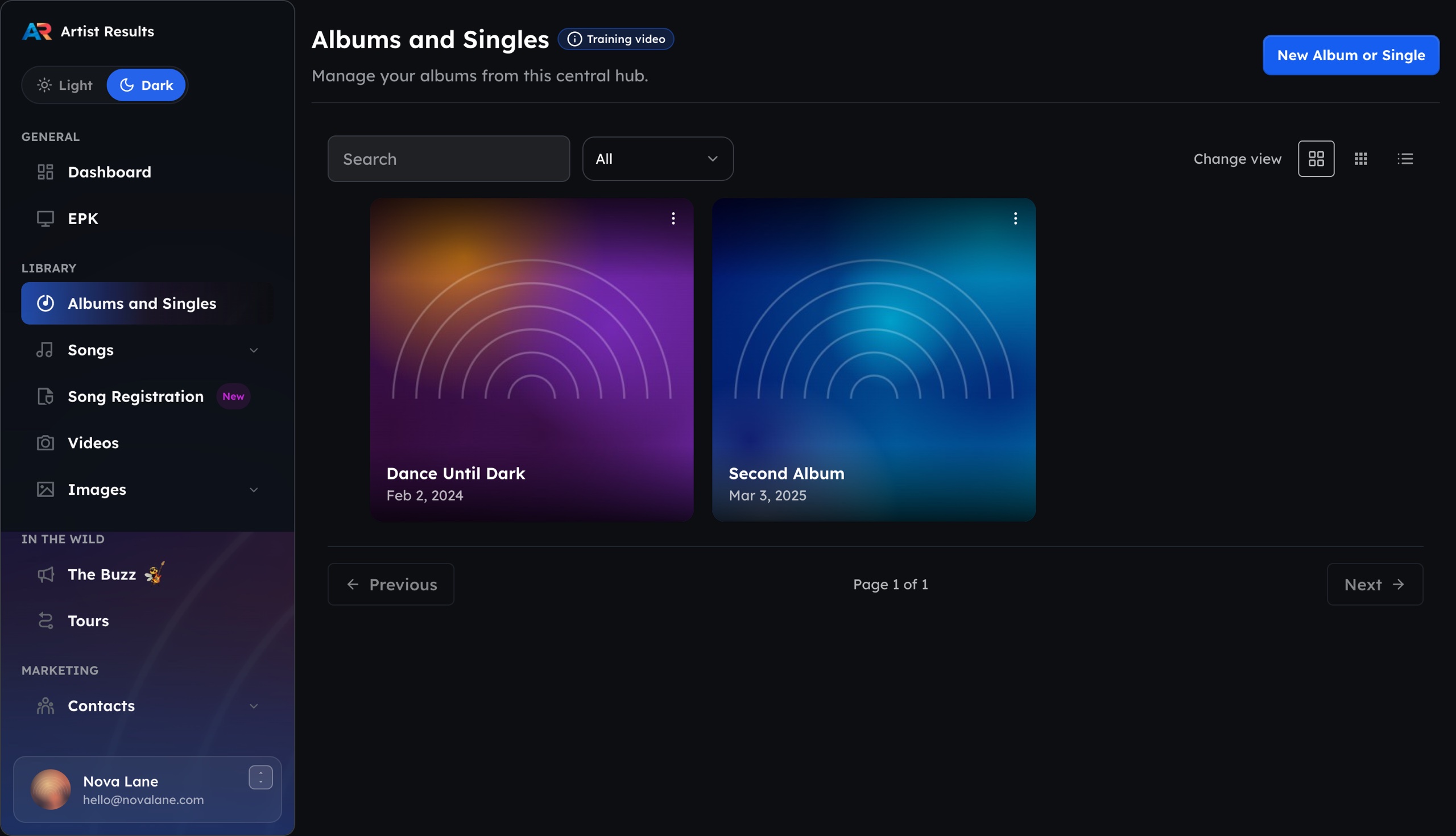 Artist Results albums and singles library