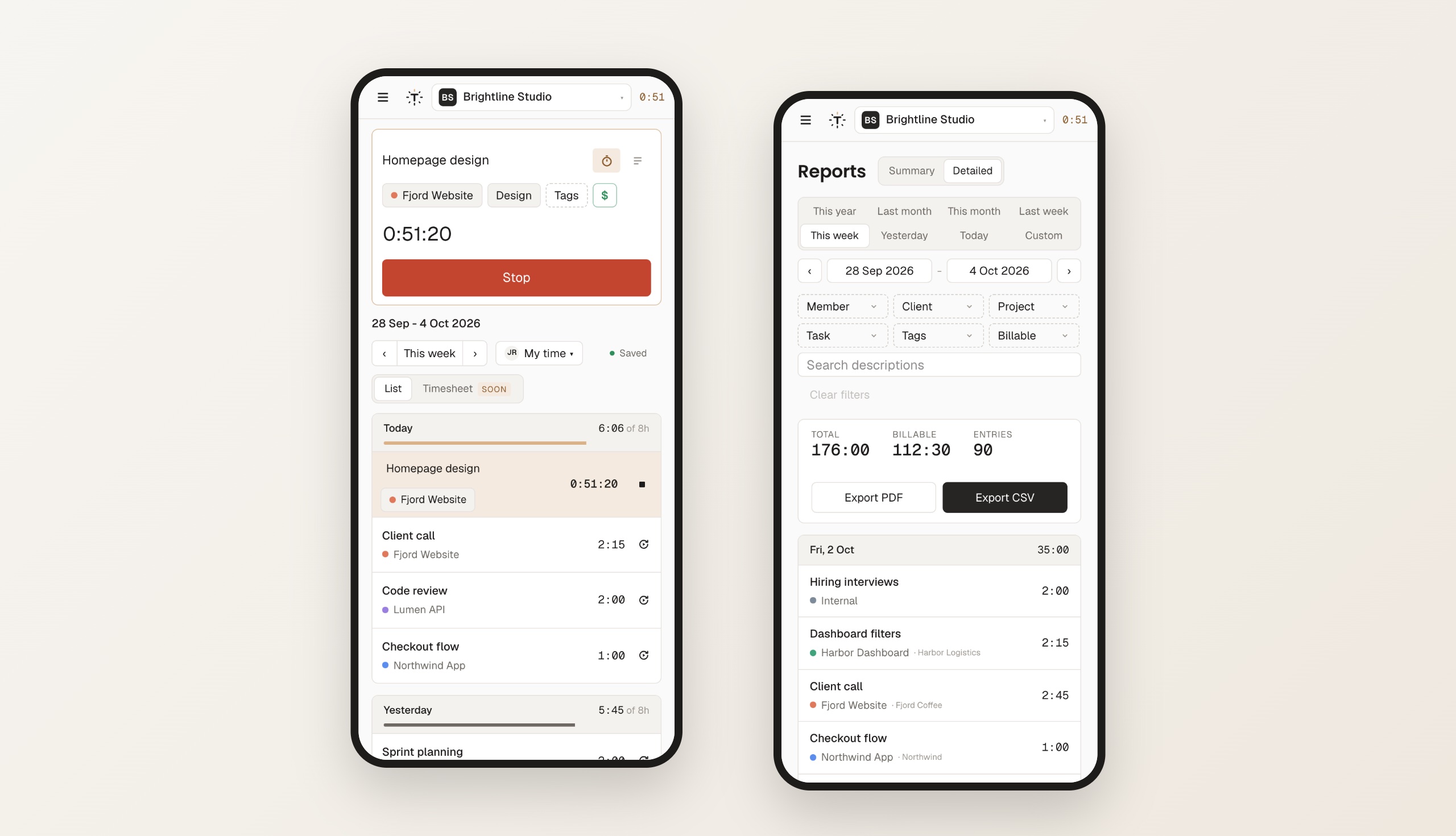 TempusLog on mobile: tracking and reports